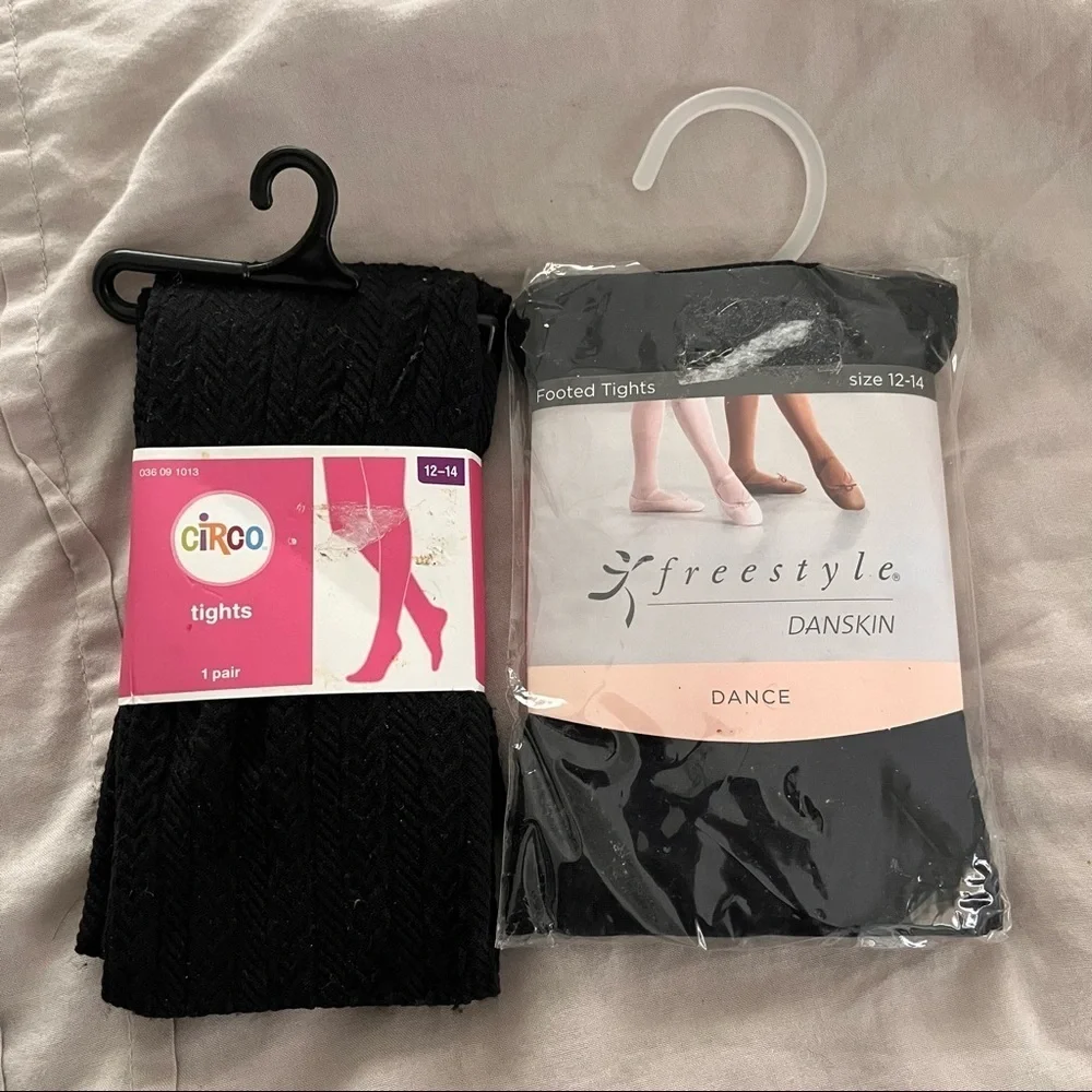 NWT 2 sets black tights girls 12/14 Circo freestyle danskin dance heart